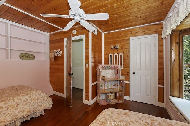 242 Holiday Dr, Lake Arrowhead, CA 92352 - bedroom with wood-type flooring, wood walls, and wooden ceiling