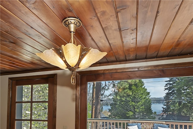 242 Holiday Dr, Lake Arrowhead, CA 92352 - room details featuring wood ceiling and a water view