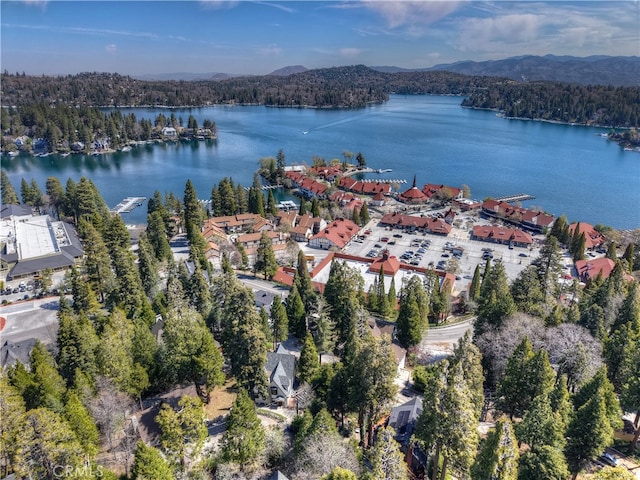 242 Holiday Dr, Lake Arrowhead, CA 92352 - drone / aerial view featuring a water and mountain view and a forest view