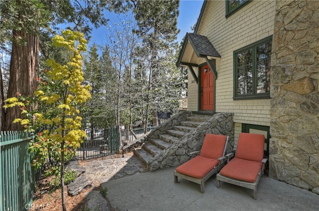 242 Holiday Dr, Lake Arrowhead, CA 92352 - view of patio / terrace with fence and entry steps