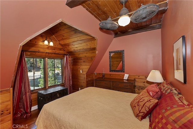 242 Holiday Dr, Lake Arrowhead, CA 92352 - bedroom featuring wooden ceiling, wood finished floors, and wooden walls