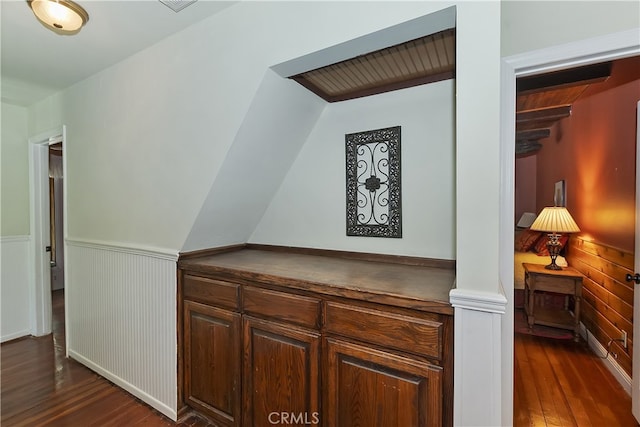 242 Holiday Dr, Lake Arrowhead, CA 92352 - interior space featuring wood finished floors and a wainscoted wall