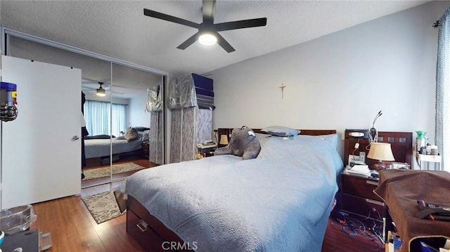 330 N Howard St Unit 212, Glendale, CA 91206 - bedroom with a ceiling fan, a textured ceiling, wood finished floors, and a closet