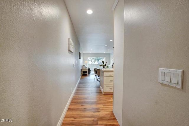 385 E Surfside Dr, Port Hueneme, CA 93041 - hall with recessed lighting, baseboards, a textured wall, and light wood finished floors