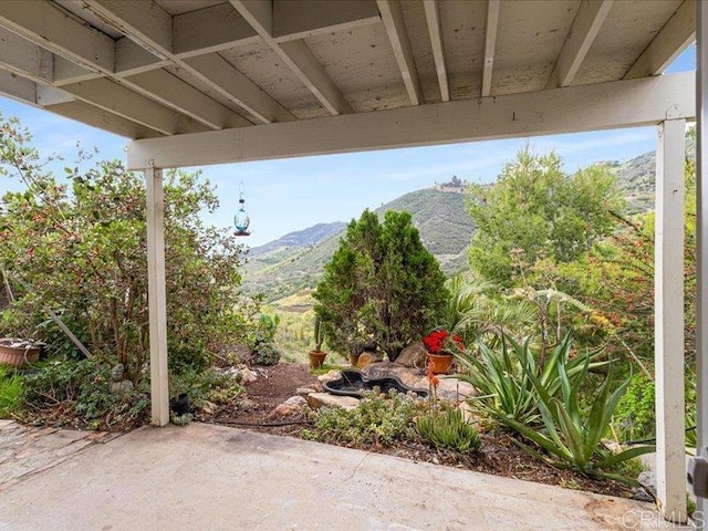 view of patio featuring a mountain view