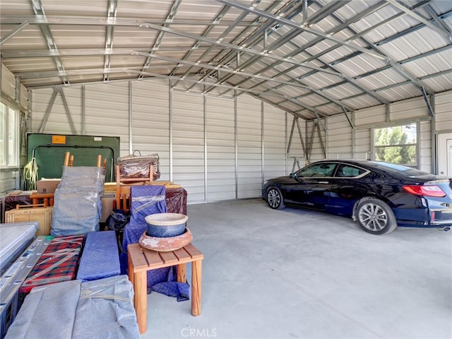 garage with metal wall