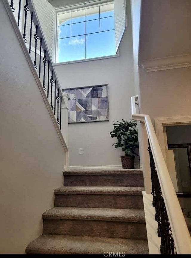 stairway featuring a high ceiling