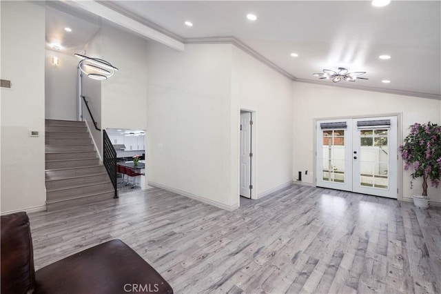 12246 Nadine Cir, Garden Grove, CA 92840 - interior space with recessed lighting, ornamental molding, stairs, and wood finished floors