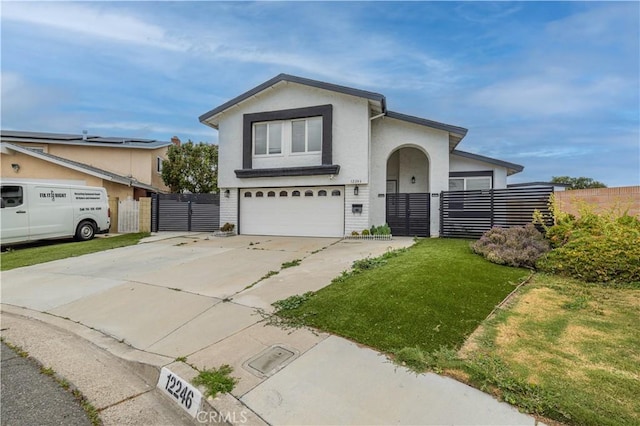 12246 Nadine Cir, Garden Grove, CA 92840 - traditional-style home featuring a garage, a front lawn, fence, stucco siding, and driveway