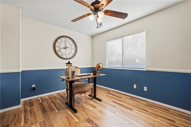 23664 Clearidge Dr, Valencia, CA 91354 - office area featuring ceiling fan and wood finished floors