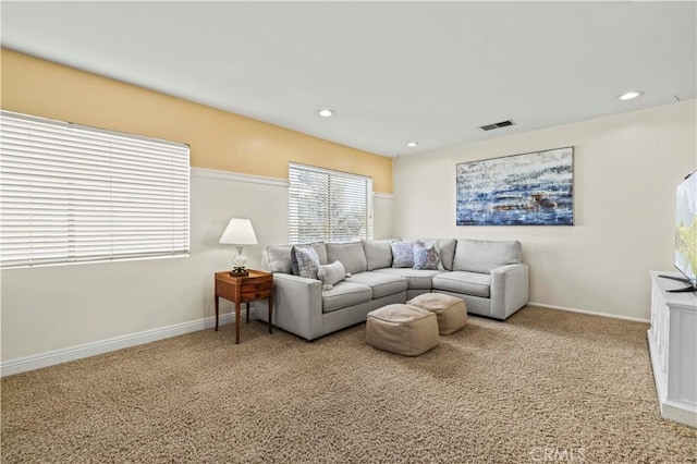 23664 Clearidge Dr, Valencia, CA 91354 - living area featuring carpet flooring, recessed lighting, and baseboards