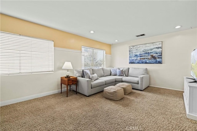 23664 Clearidge Dr, Valencia, CA 91354 - carpeted living room featuring recessed lighting and baseboards