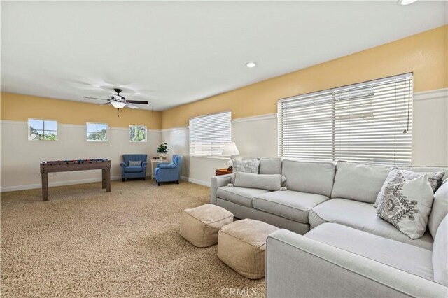 23664 Clearidge Dr, Valencia, CA 91354 - carpeted living area with a ceiling fan and recessed lighting