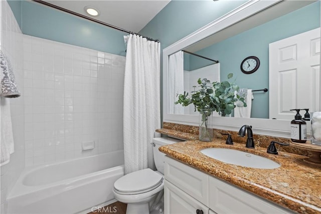 23664 Clearidge Dr, Valencia, CA 91354 - bathroom featuring toilet, shower / tub combo, and vanity