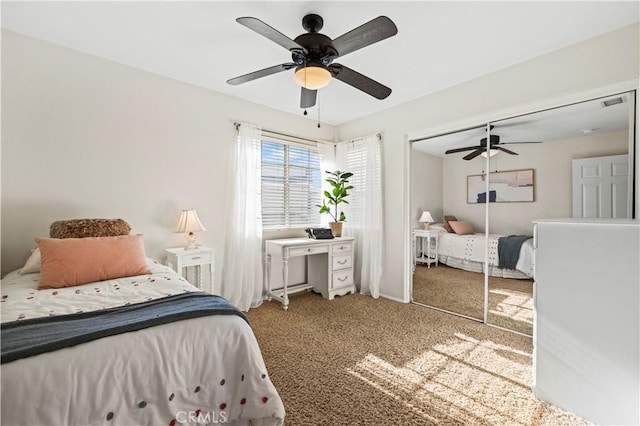 23664 Clearidge Dr, Valencia, CA 91354 - bedroom featuring carpet, a ceiling fan, and a closet