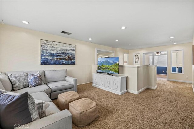 23664 Clearidge Dr, Valencia, CA 91354 - living room with light carpet, recessed lighting, and baseboards
