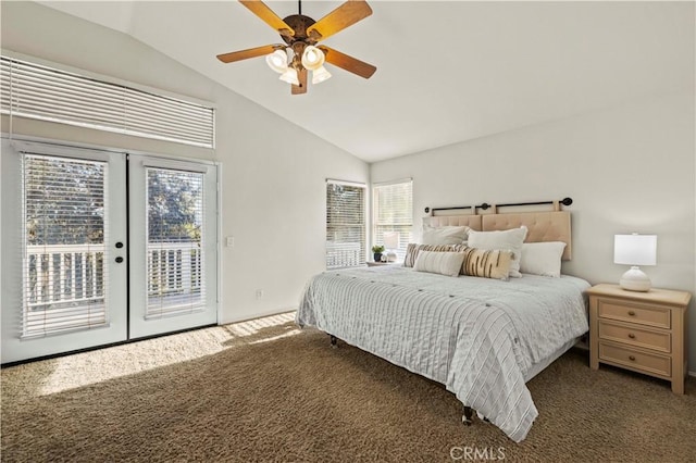 23664 Clearidge Dr, Valencia, CA 91354 - bedroom featuring carpet flooring, french doors, access to outside, multiple windows, and high vaulted ceiling