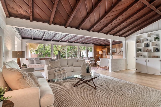 438 S Lamer St, Burbank, CA 91506 - living area featuring wood ceiling, plenty of natural light, light wood-style floors, and wooden walls