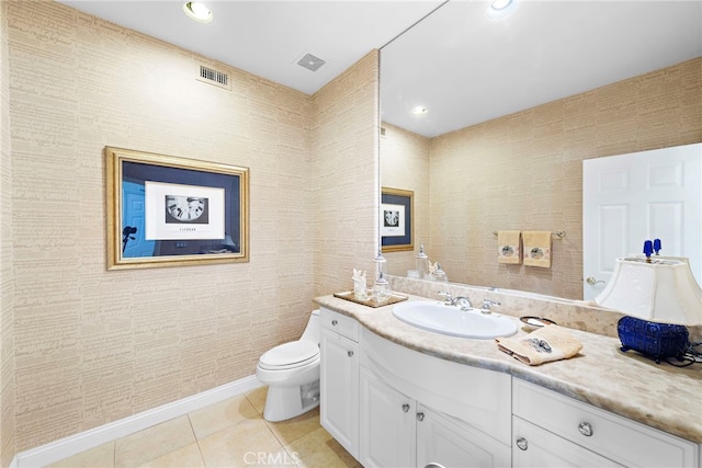 7 Rue Delacroix, Coto De Caza, CA 92679 - bathroom with tile patterned floors, toilet, vanity, baseboards, and recessed lighting