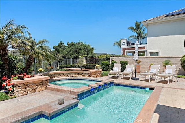 7 Rue Delacroix, Coto De Caza, CA 92679 - view of swimming pool with a patio, a fenced backyard, and a pool with connected hot tub