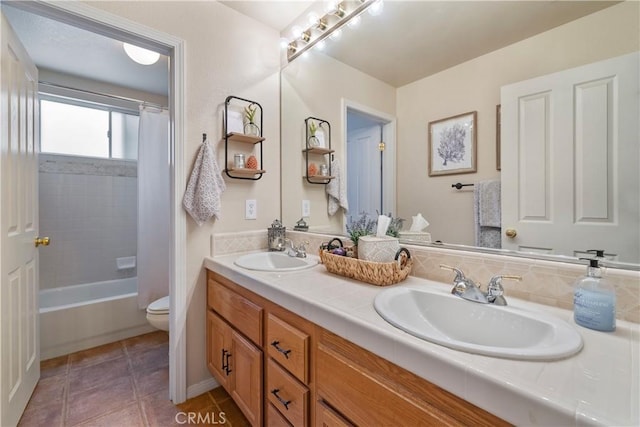 28433 Pinewood Ct, Saugus, CA 91390 - full bathroom featuring double vanity, shower / bath combo, and tile patterned floors