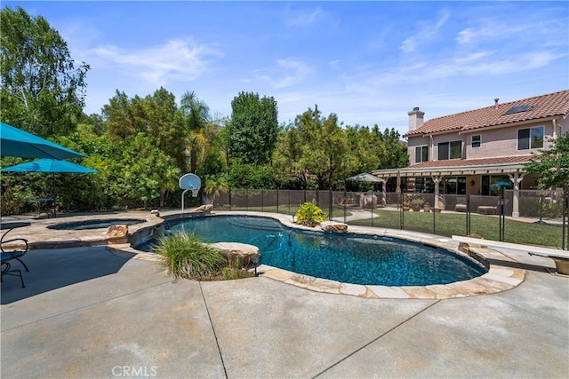 28433 Pinewood Ct, Saugus, CA 91390 - view of swimming pool with a patio, a diving board, and a pool with connected hot tub