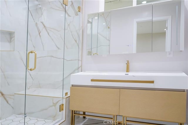 16840 Superior St, Northridge, CA 91343 - full bathroom featuring a marble finish shower and vanity