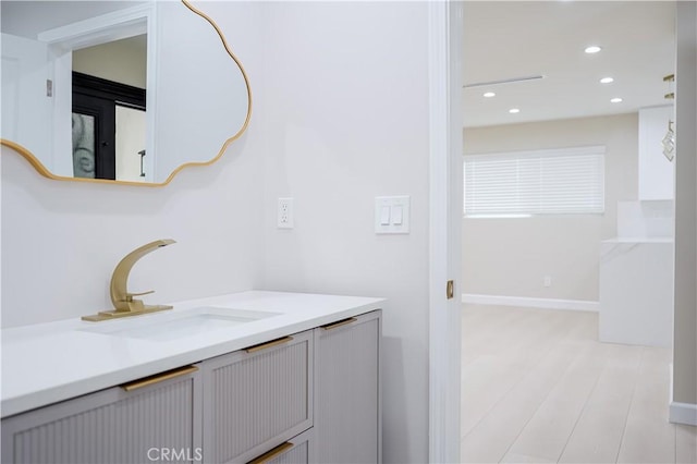 16840 Superior St, Northridge, CA 91343 - bathroom with recessed lighting, vanity, and baseboards