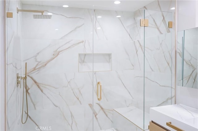 16840 Superior St, Northridge, CA 91343 - bathroom with a marble finish shower and recessed lighting