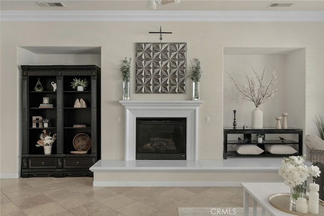 955 Union St, Cherry Valley, CA 92223 - living room featuring ornamental molding, a glass covered fireplace, and baseboards