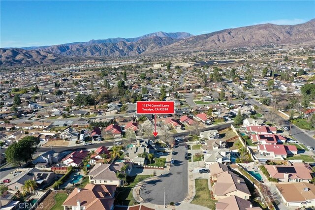 11874 Cornell Ln, Yucaipa, CA 92399 - aerial view of property's location featuring mountains and nearby suburban area