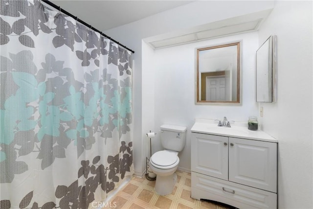 11874 Cornell Ln, Yucaipa, CA 92399 - bathroom featuring toilet, vanity, tile patterned floors, and curtained shower