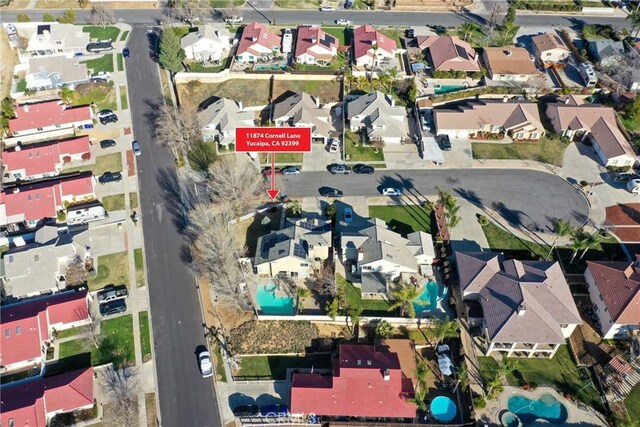 11874 Cornell Ln, Yucaipa, CA 92399 - aerial overview of property's location featuring nearby suburban area and a pool