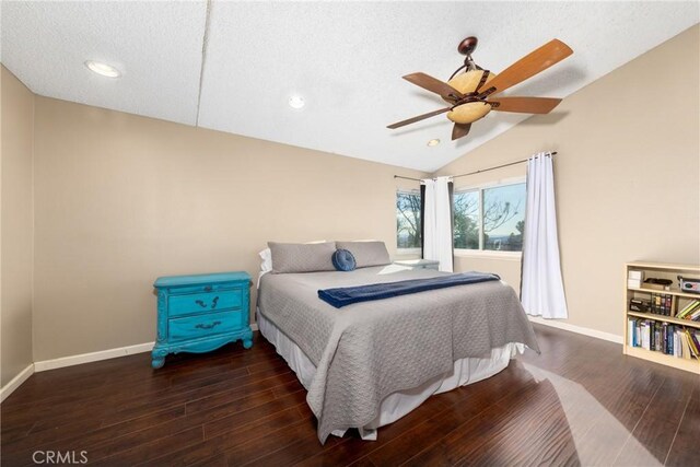 11874 Cornell Ln, Yucaipa, CA 92399 - bedroom featuring baseboards, lofted ceiling, wood finished floors, recessed lighting, and ceiling fan
