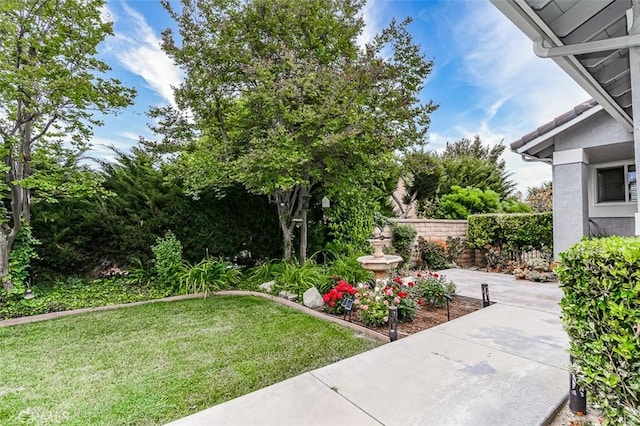 view of yard featuring a patio and fence