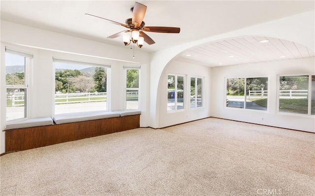 unfurnished sunroom with a wealth of natural light and arched walkways