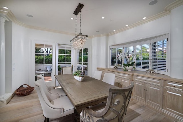 6019 La Flecha, Rancho Santa Fe, CA 92067 - dining room featuring a wealth of natural light, light wood-style floors, and crown molding