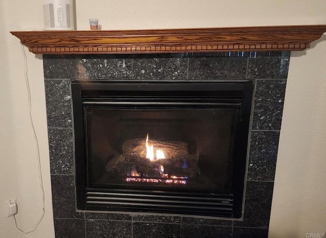 room details with a tile fireplace