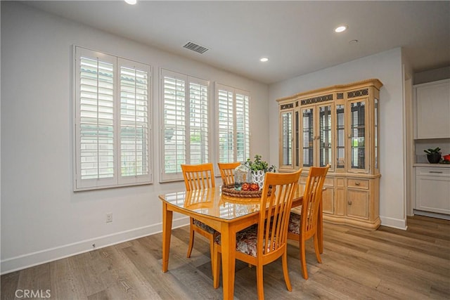 12931 Lotus St, Garden Grove, CA 92840 - dining space with baseboards, visible vents, light wood-style flooring, and recessed lighting