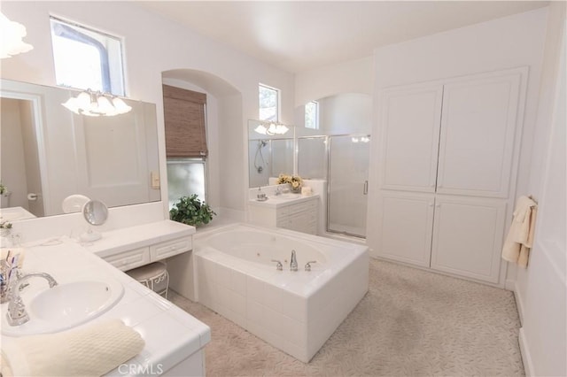 1490 N Dewitt Ave, Clovis, CA 93619 - full bathroom with a garden tub, plenty of natural light, a stall shower, and vanity
