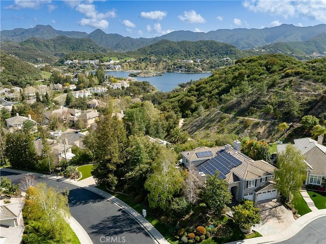 184 Halsbury Ct, Lake Sherwood, CA 91361 - bird's eye view with a water and mountain view and a residential view