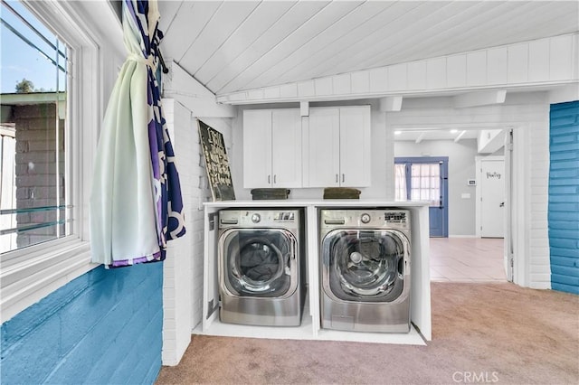 10541 Cliota St, Whittier, CA 90601 - laundry area with washing machine and dryer, carpet flooring, and wooden ceiling