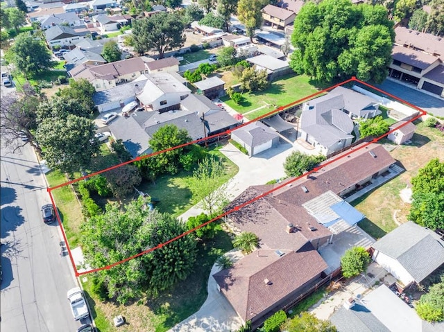 10541 Cliota St, Whittier, CA 90601 - aerial perspective of suburban area with property parcel outlined