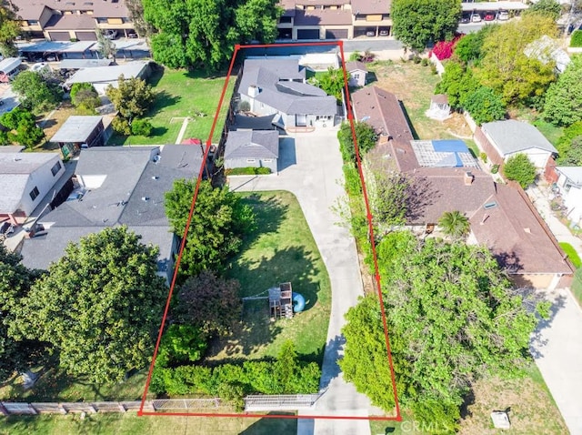 10541 Cliota St, Whittier, CA 90601 - aerial view of residential area with property parcel outlined