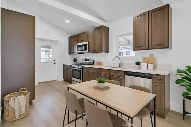 10541 Cliota St, Whittier, CA 90601 - kitchen with appliances with stainless steel finishes, light wood-style flooring, light countertops, and recessed lighting