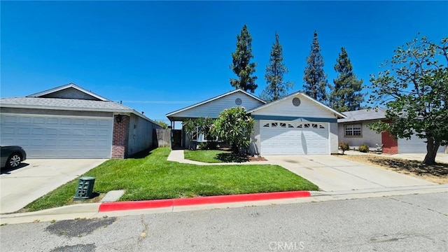 15957 Randall Ave Unit 34, Fontana, CA 92335 - single story home with a front lawn, driveway, brick siding, and an attached garage