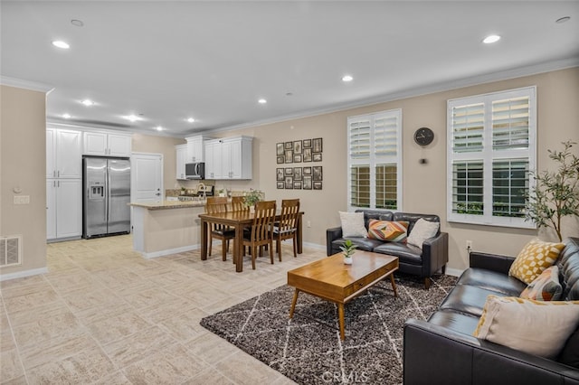 102 Rose Arch Unit 23, Irvine, CA 92620 - living area featuring ornamental molding, recessed lighting, and baseboards