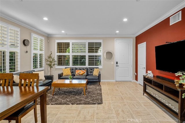 102 Rose Arch Unit 23, Irvine, CA 92620 - living area with ornamental molding, recessed lighting, baseboards, and stone finish flooring
