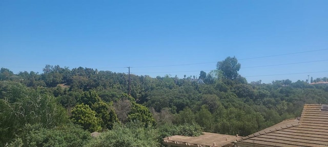 exterior space with a wooded view