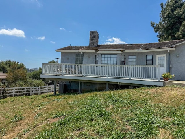 3048 Jason Rd, Fallbrook, CA 92028 - rear view of house featuring a deck, a chimney, stucco siding, and fence